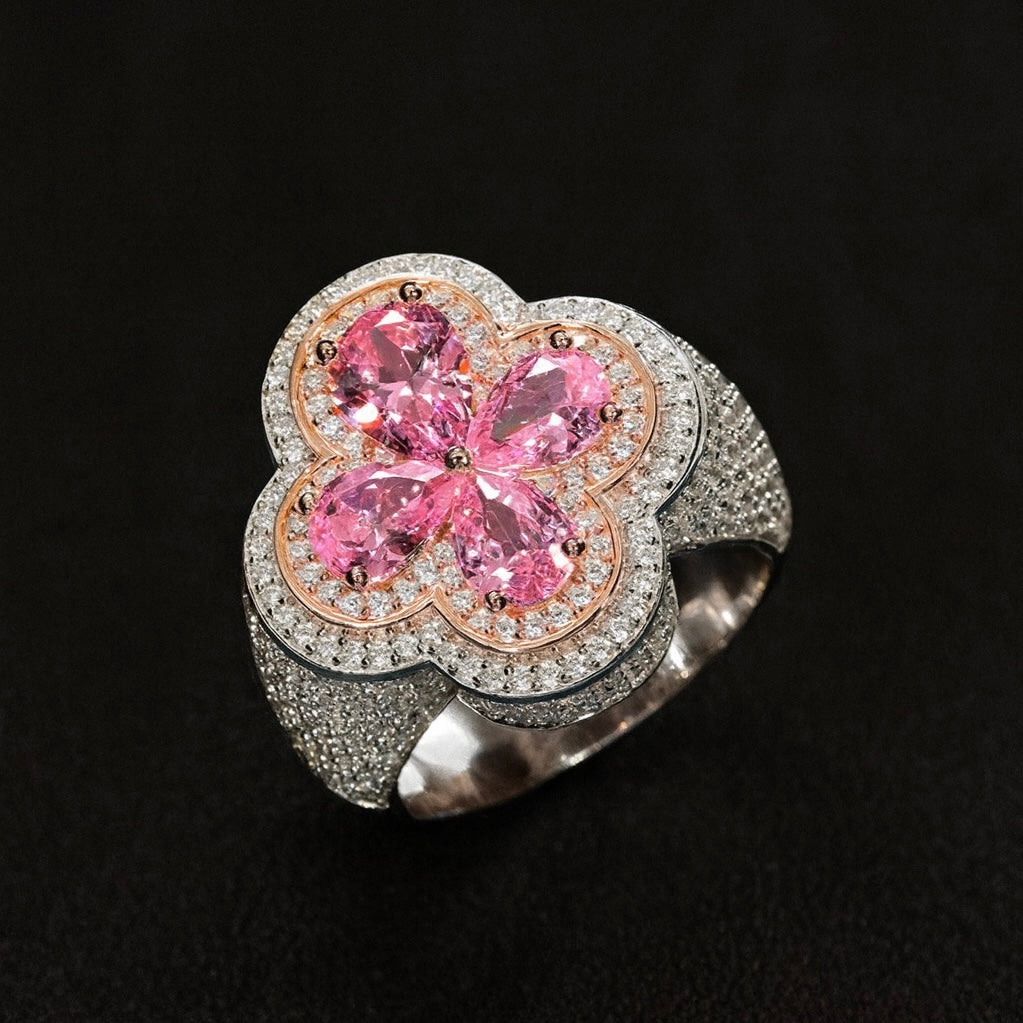 Moissanite Pink Clover Ring