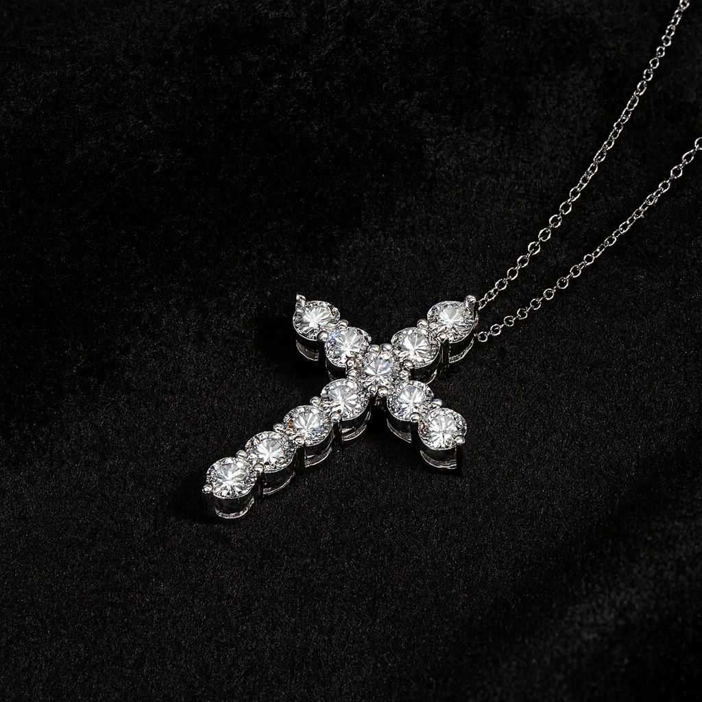 Moissanite Cross Pendant Necklace